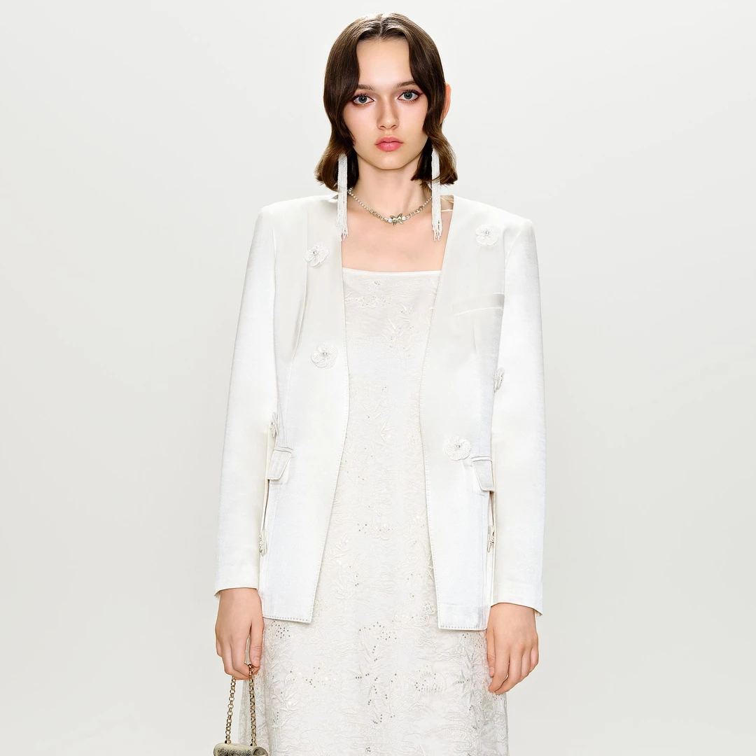 COCOON/可可尼缎面立体花西装外套25112BN073005014