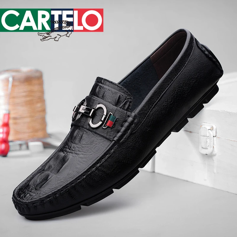 CARTELO/卡帝乐鳄鱼春季新款男士驾车皮鞋豆豆鞋真皮时尚潮流百搭