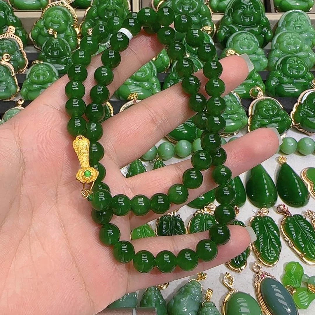 和田玉（碧玉）项链18K金镶嵌