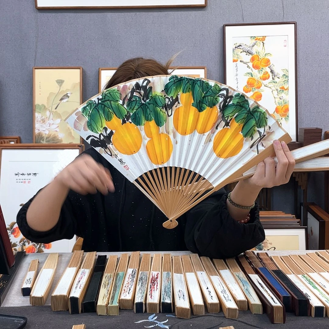 国画95寸玉竹-纯手绘-文玩扇骨（默认粘好）