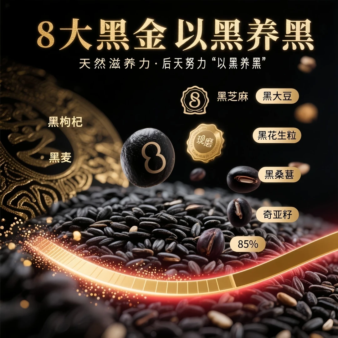 八黑粉【黑养黑】五谷杂粮谷物现磨黑营养奇亚籽黑芝麻黑桑葚黑枸杞