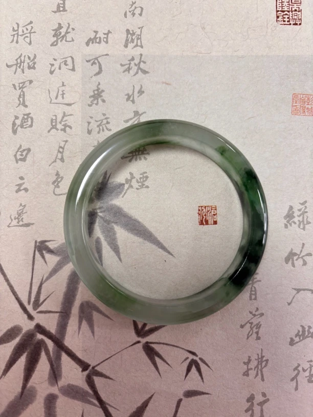 X654-五六加冰透飘花缅甸翡翠手镯