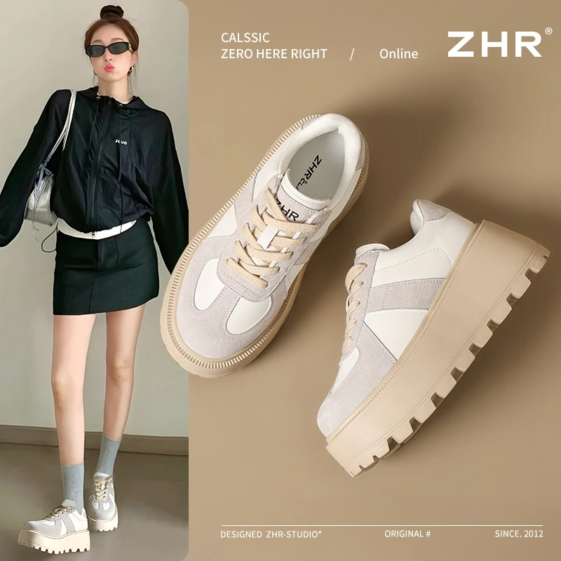 ZHR/则则厚底德训鞋女2025春新款百搭休闲女鞋户外通勤增高运动鞋