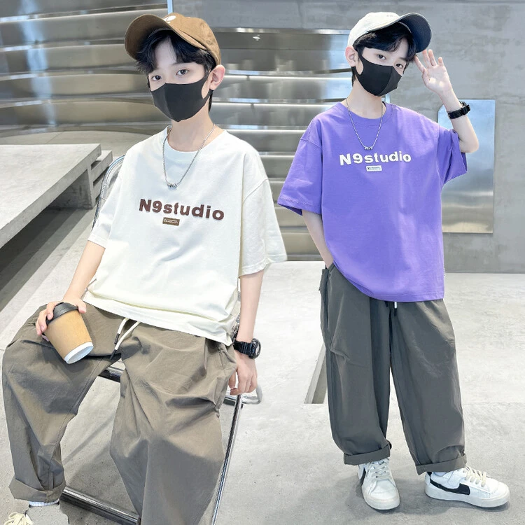 男童套装薄款夏装2025新款洋气短袖薄款中大童上衣宽松男孩半袖潮