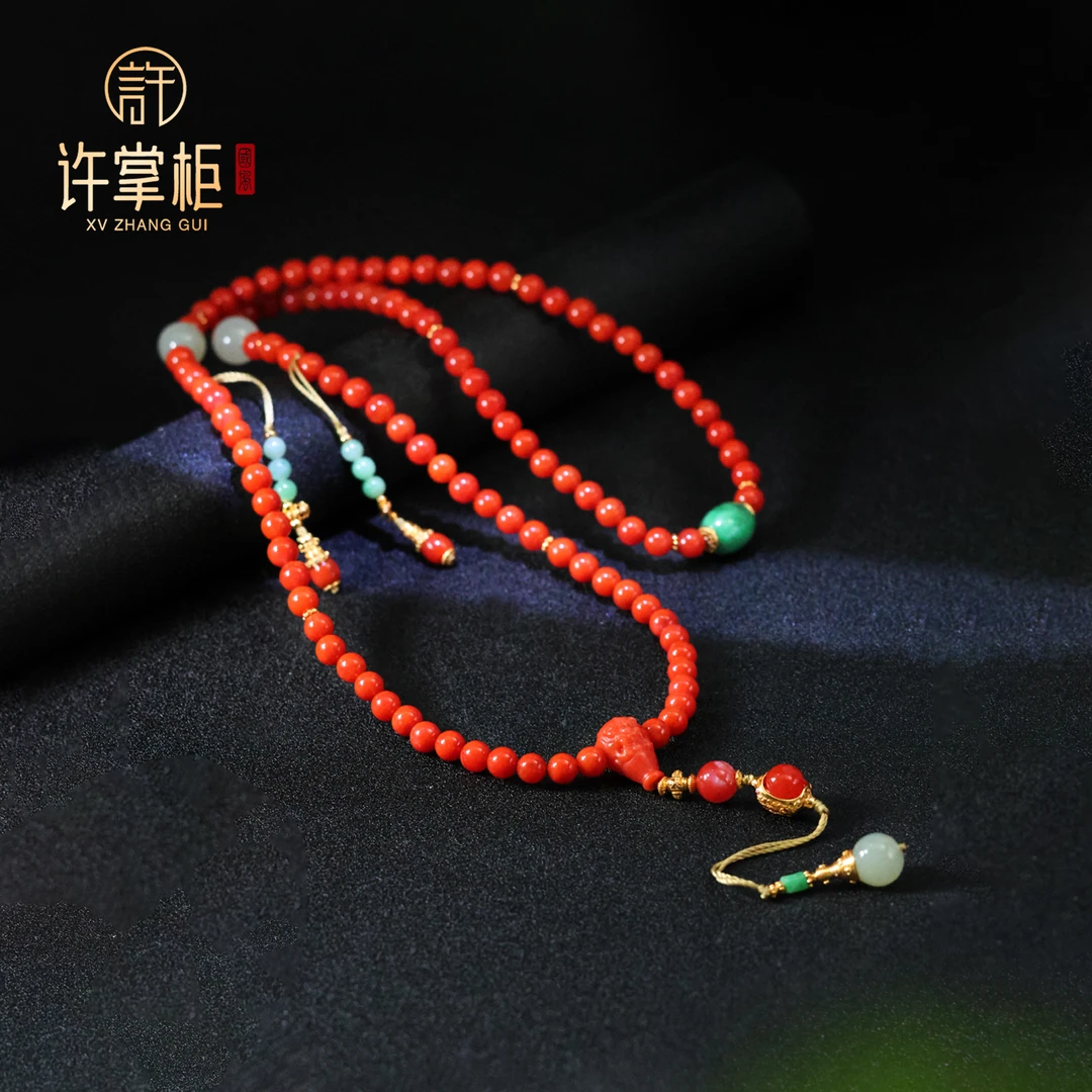 YGY｜S925银镶嵌天然南红桶珠圆珠配饰链项链颈饰气质百搭优雅X