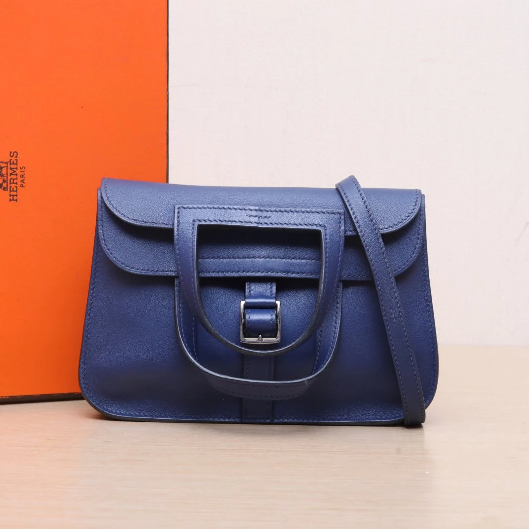 95新 Hermes/爱马仕 小花柳 斜挎包 迷你 鸢尾蓝 S皮 C刻 银扣