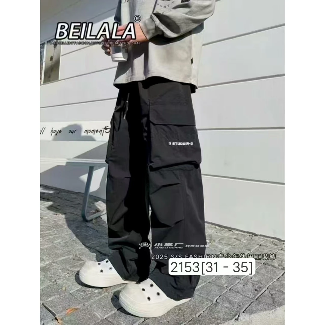 【2153-黑色】青少年潮牌工装裤