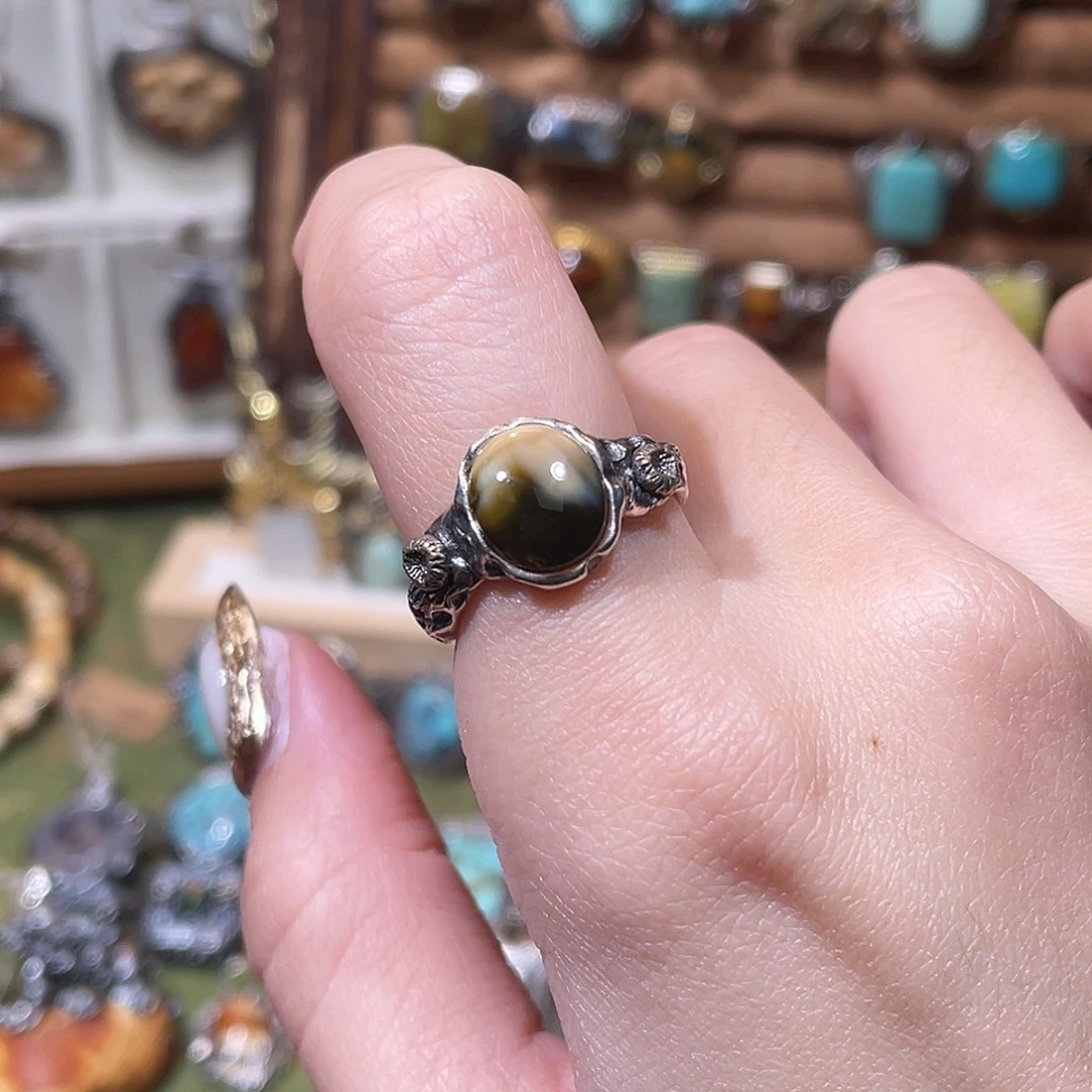 琥珀银S925镶嵌戒指