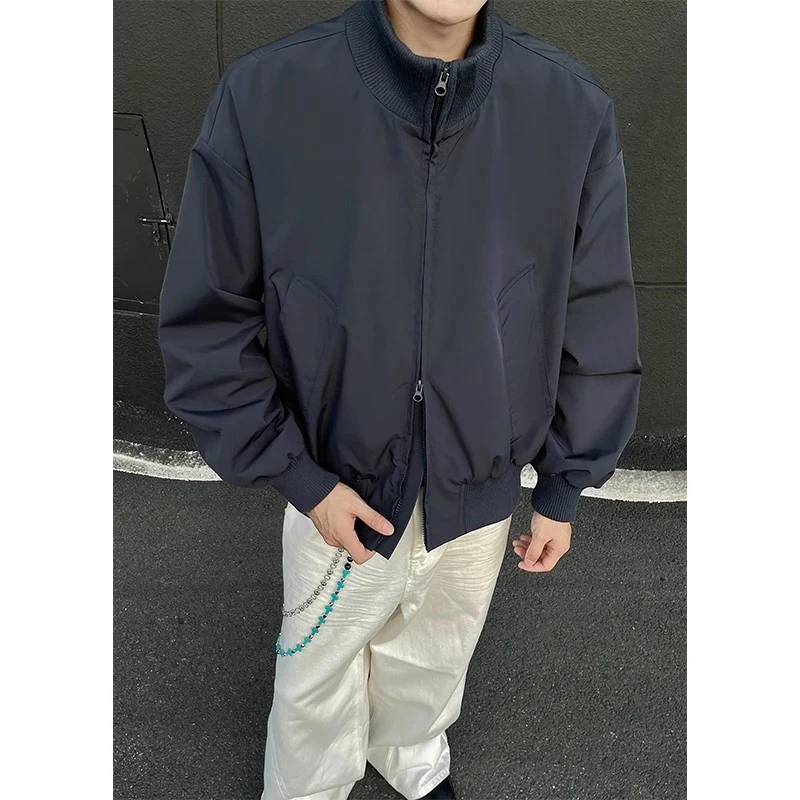 美式潮牌廓形立领飞行夹克男士春秋新款宽松百搭短款硬挺上衣外套