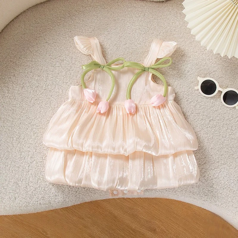 婴儿夏季公主包屁裙女宝宝满月周岁礼服蛋糕裙无袖爬服外出服