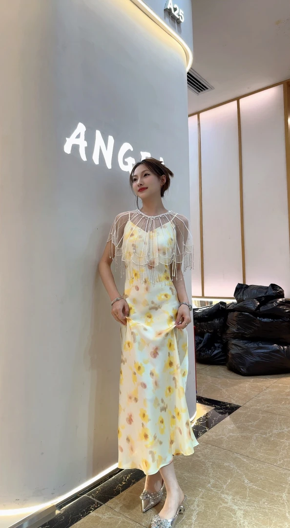【欧大轻奢】南油欧大休闲百搭吊带连衣裙025碎花显瘦气质时尚黄色