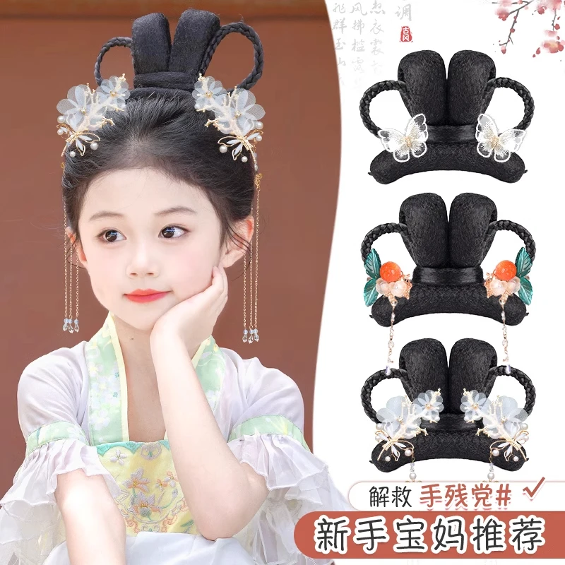 儿童汉服假发包古装女童舞台演出懒人发髻古风盘发头饰造型垫发包