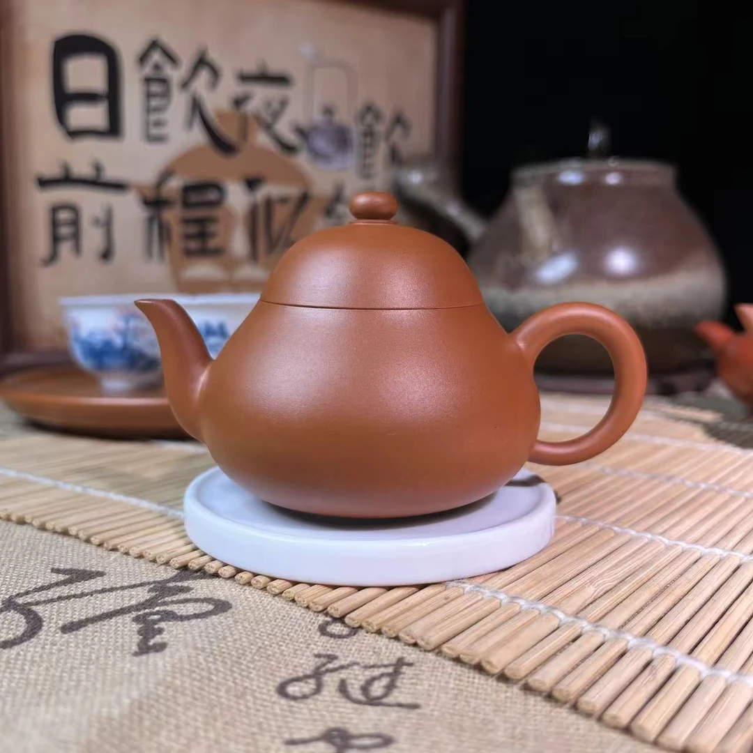陶锦阁陈伟庆潮州原矿鸡蛋黄朱泥手拉壶三弯梨壶纯手工拉胚梨茶壶