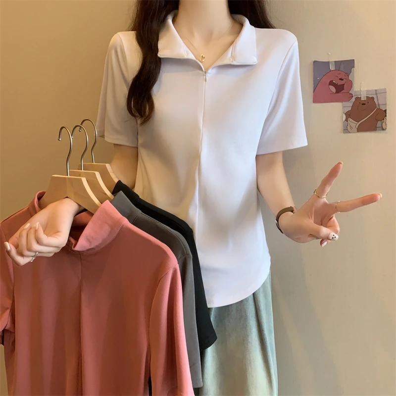 M大码胖mm夏季女新款韩版娃娃领短袖T恤宽松收腰显瘦休闲百搭上衣