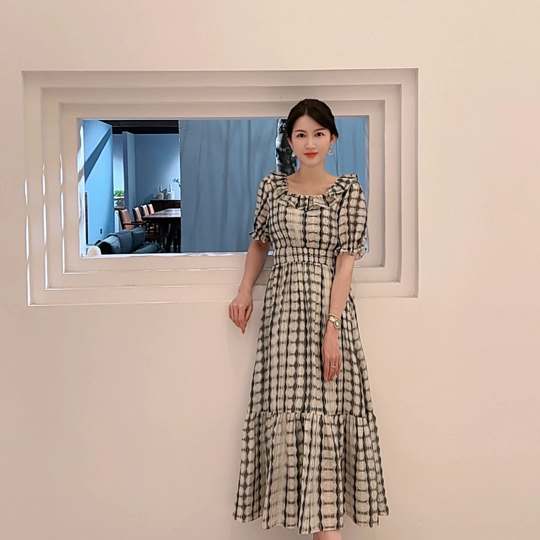 【海岛绿林】AN039 安妮老板 气质清爽收腰有弹力有口袋短袖连衣裙