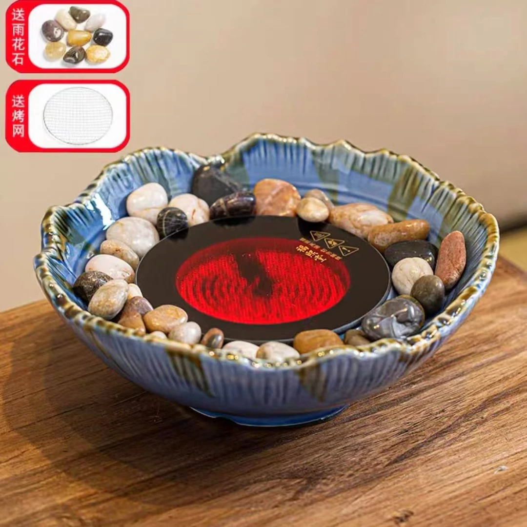 G1852-窑变蓝大号陶炉带烤网 送煮茶壶