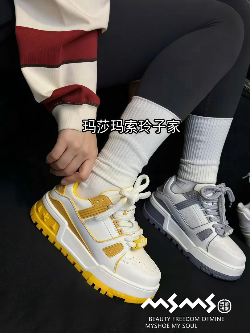 《玛莎玛索》全皮板鞋福利不退不换百搭厚底增高休闲胖丁22-715