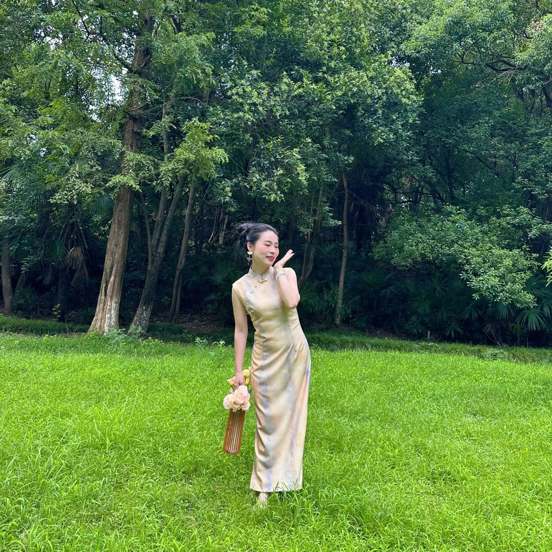 【晕染沉璧暗香】暖调渐变明媚黄 减龄 复古旗袍