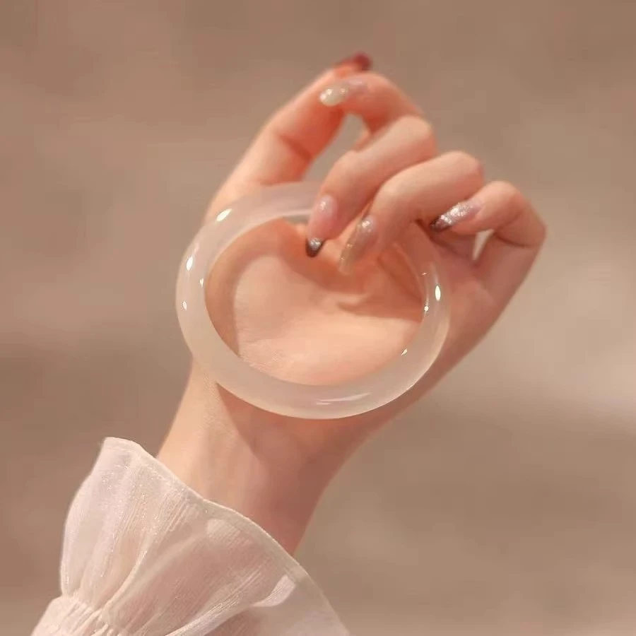 天然高冰透白月光玛瑙手镯荔枝冻玉髓镯子冰种玉镯正品多样性发一