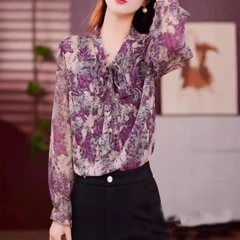 2025春夏高端气质显瘦新款百搭淑女妈妈款时尚长袖碎花衬衫女衬衣
