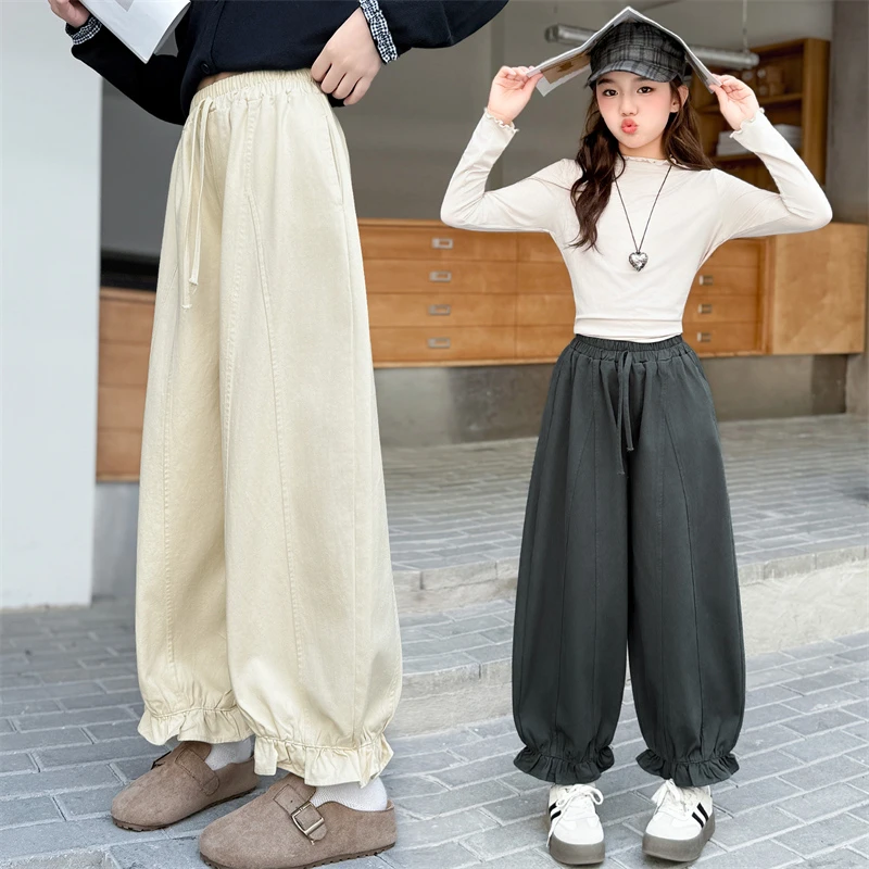 女童裤子春秋装新款洋气儿童花苞裤宽松休闲中大童百搭外穿阔腿裤