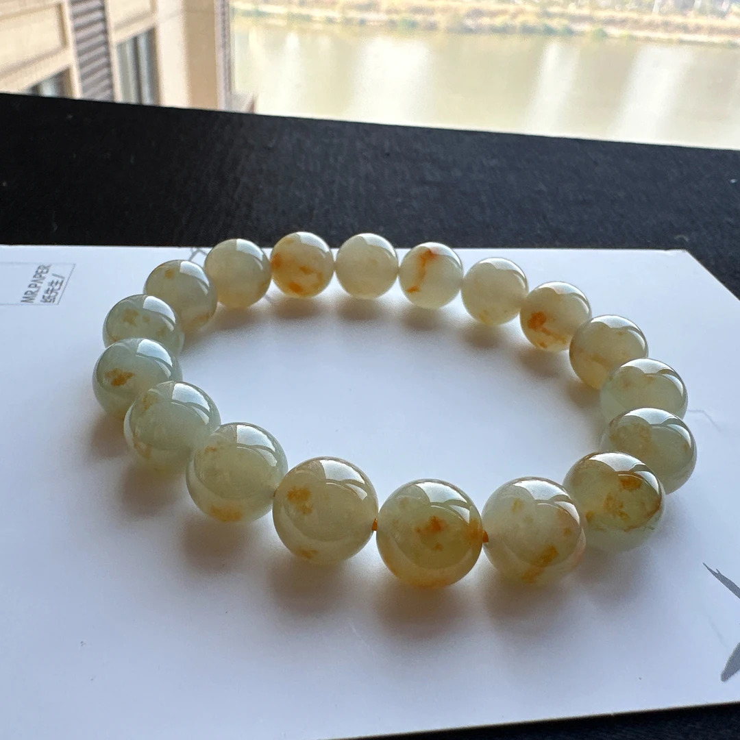 天然缅甸翡翠A货洒金桂花糕手串11mm时尚百搭女款