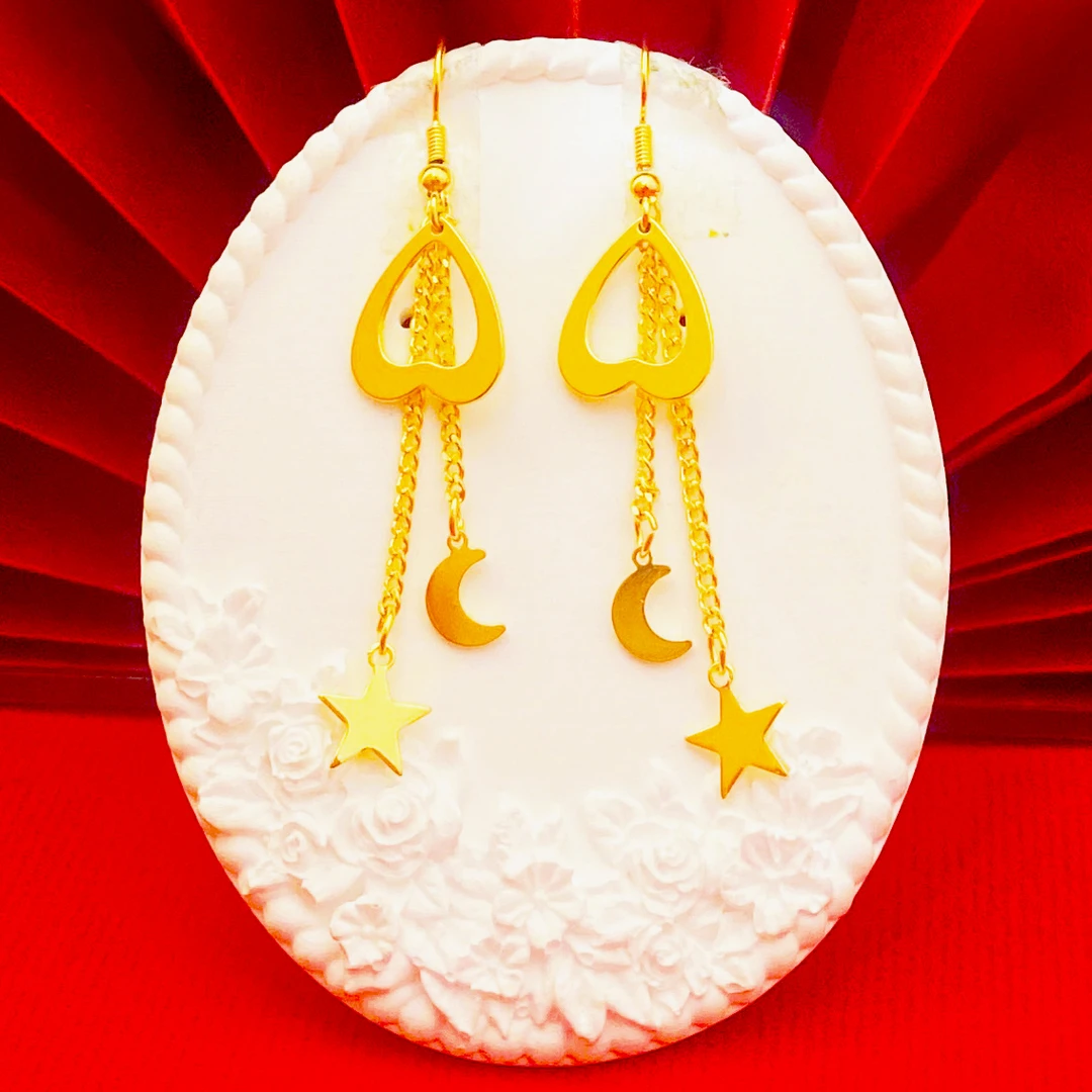 铜合金耳饰 气质长款流苏【爱心星月流苏耳钩】