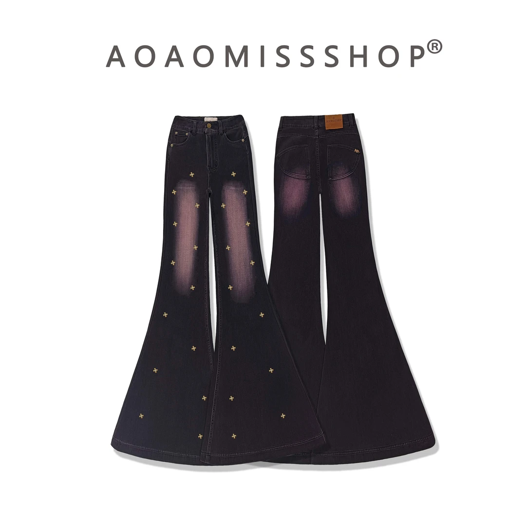 加绒和单裤【金太阳钻大喇叭】AOAOMISSSHOP鳌鳌家四面弹牛仔长裤