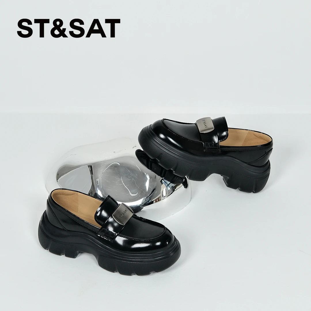 星期六女款2025爆款春夏英伦风百搭轻奢女单鞋新款厚底皮鞋