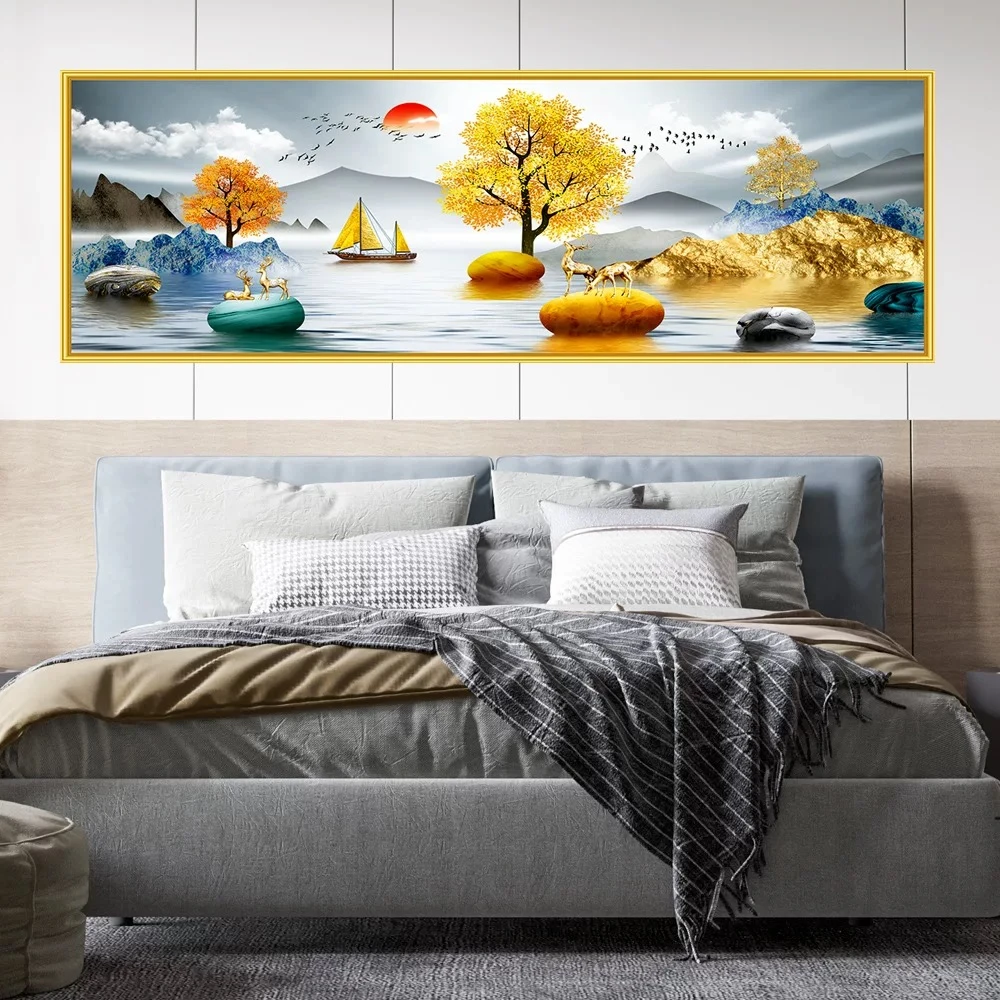 【旭日东升】自粘卧室装饰画床头壁画家居自粘装饰画宾馆卧室装饰画