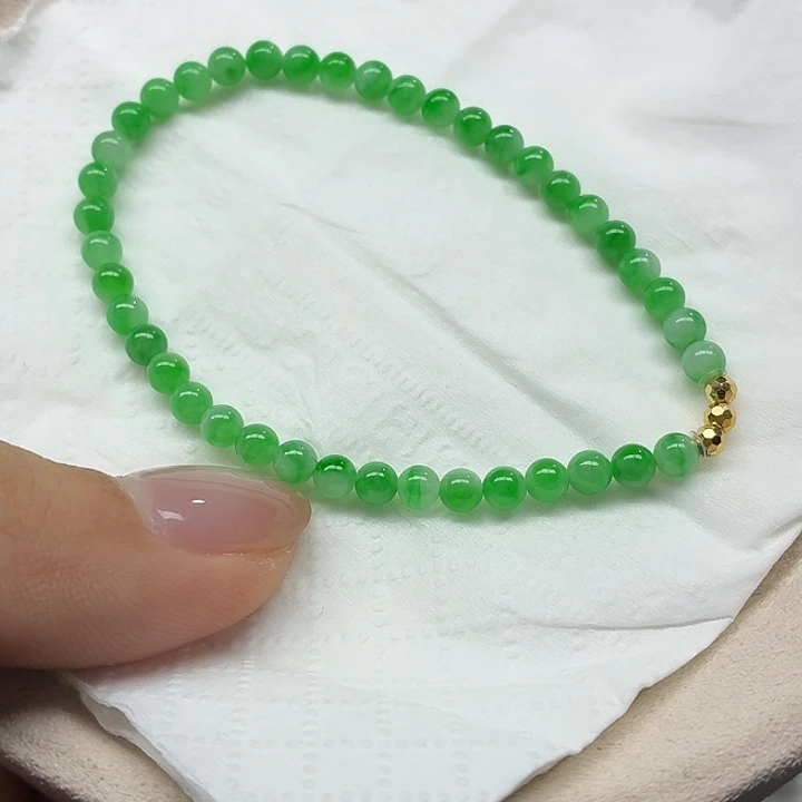 双***商翡翠18K金镶嵌手链天然缅甸翡翠A货卡4