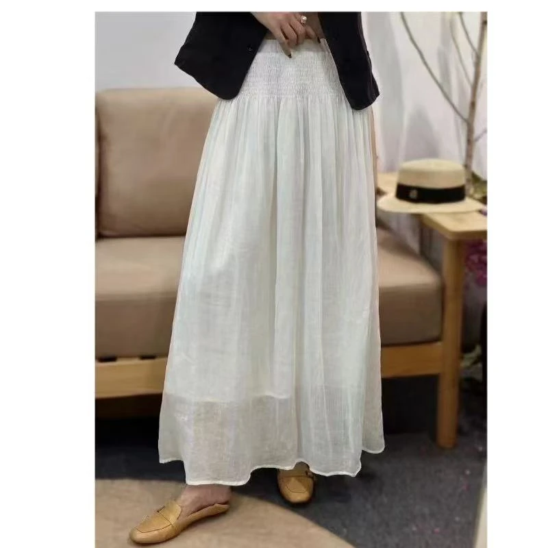 【江棋嘉品】【100苎麻】优雅褶皱百褶夏季半身长裙半身裙裙子长款