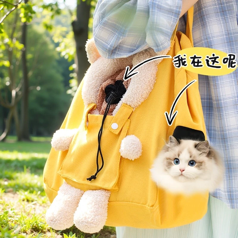 半封闭猫包轻便携外出露头手提单肩帆布背包狗宠物立体透气宠物包