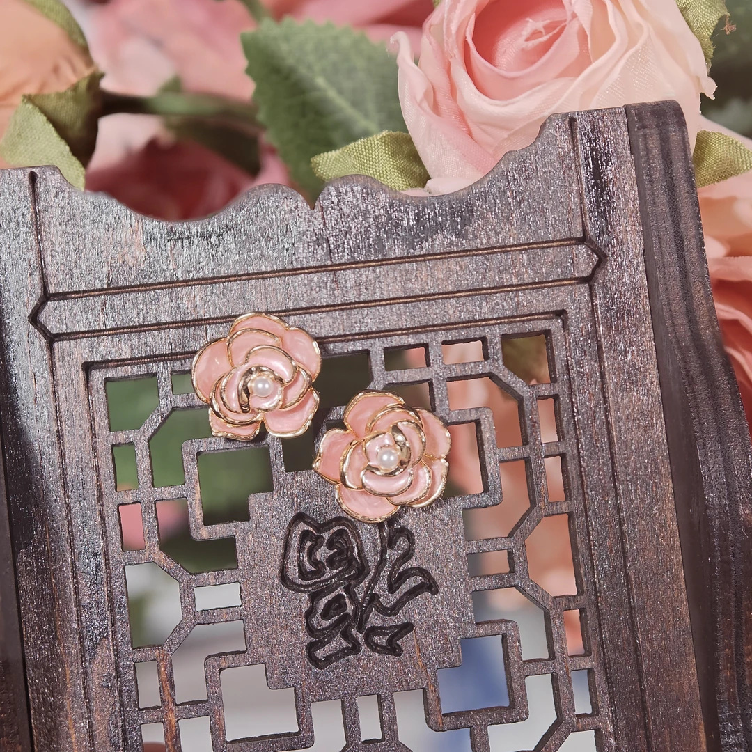 合金珐琅耳饰 玫瑰花语珐琅耳饰