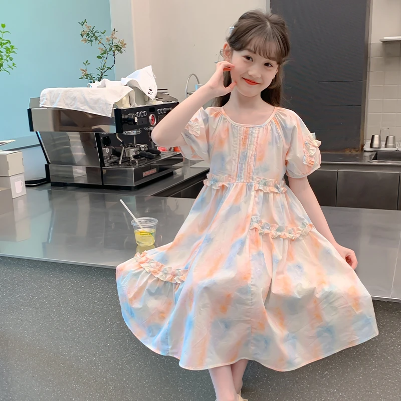 女童夏装连衣裙2025新款洋气儿童夏季公主裙女孩中大童泡泡袖裙子