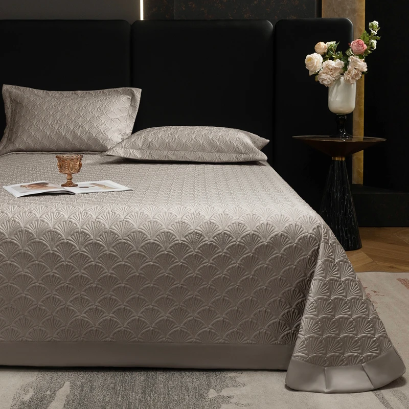 高端轻奢天丝棉床盖三件套凉感榻榻米炕盖绗缝加厚夹棉床单可机洗