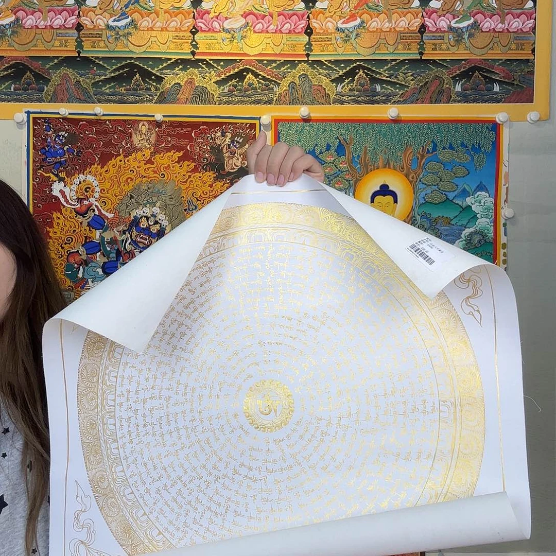 卷轴画纯手绘唐卡六字真言50厘米左右