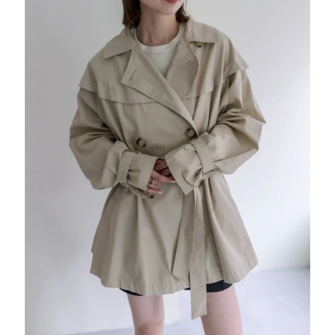 【六哥家】春季新款 M 荷叶边设计感棉质百搭休闲风风衣外套女士