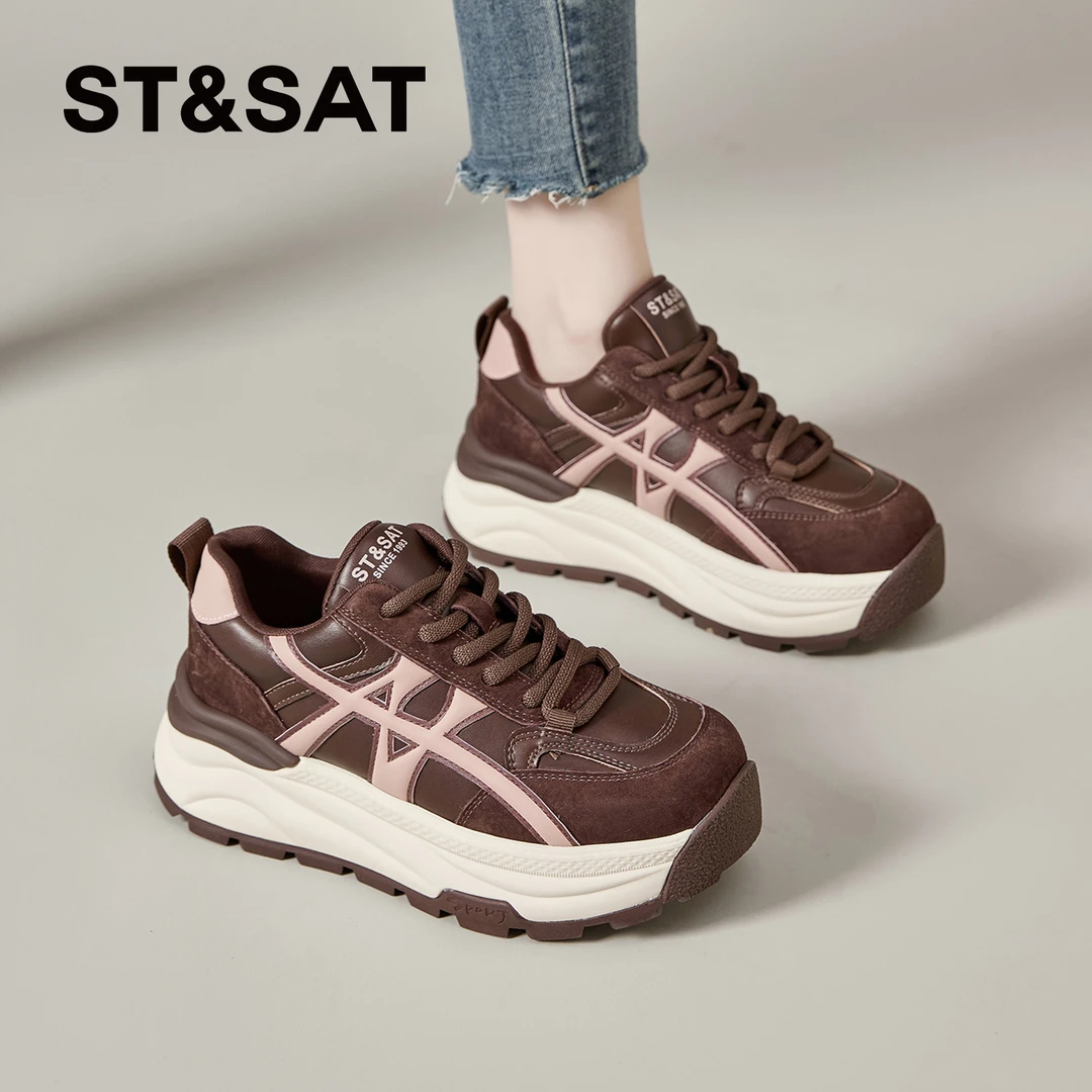 星期六德训鞋女2025秋季爆款复古棕色阿甘鞋厚底休闲运动鞋女鞋爆
