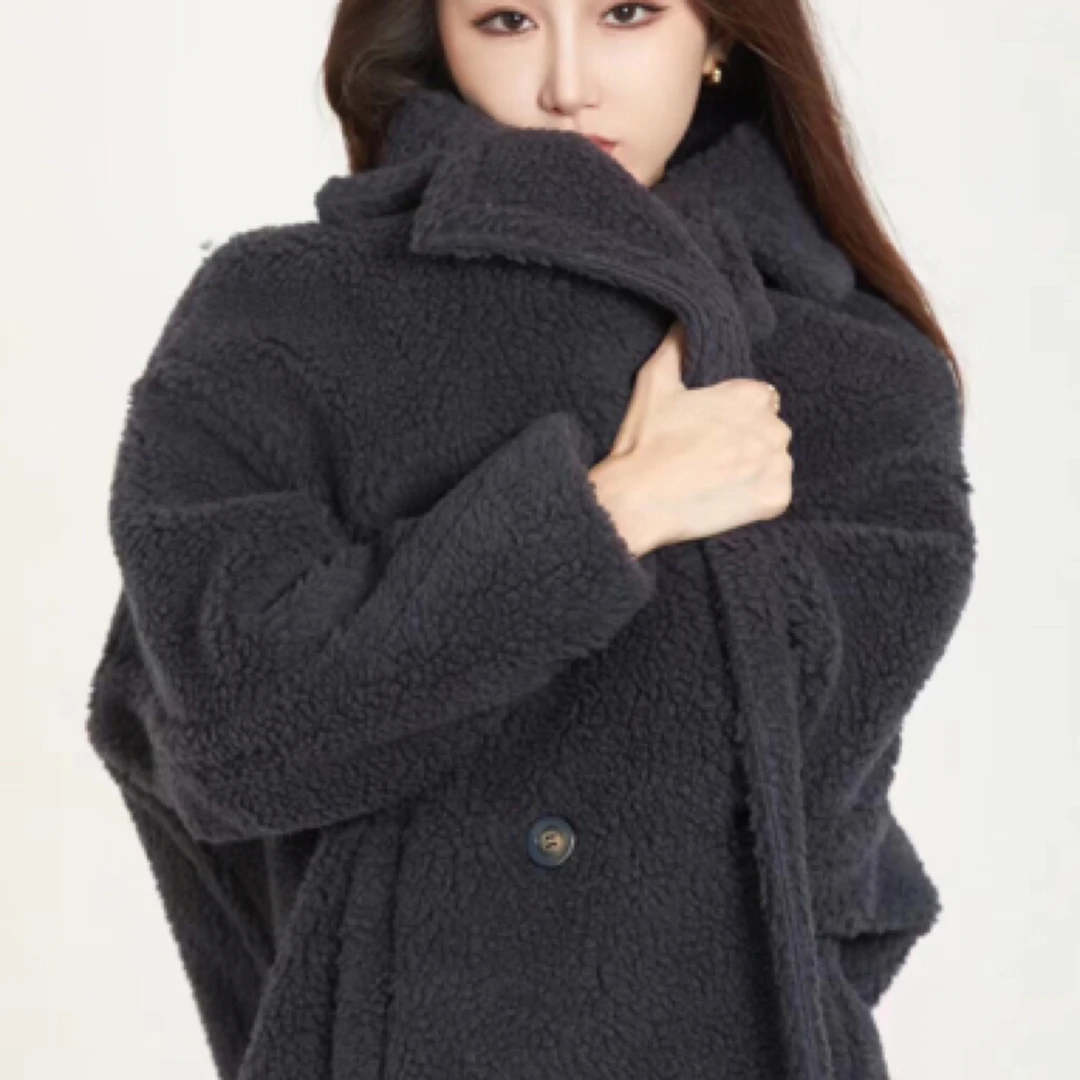 RACHEL经典全羊毛泰迪绒大衣针织时尚百搭连帽加厚保暖秋冬冬季