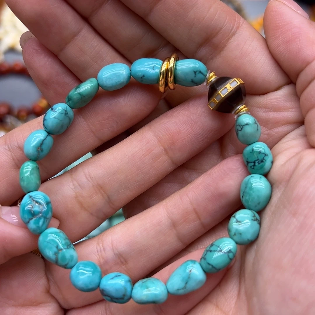 绿松石18K金镶嵌手链手串