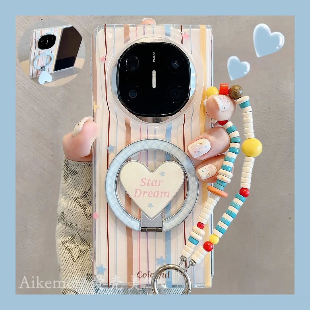 适用华为mateX6折叠屏手机壳MateX5典藏版条纹爱心X3折叠磁吸支架