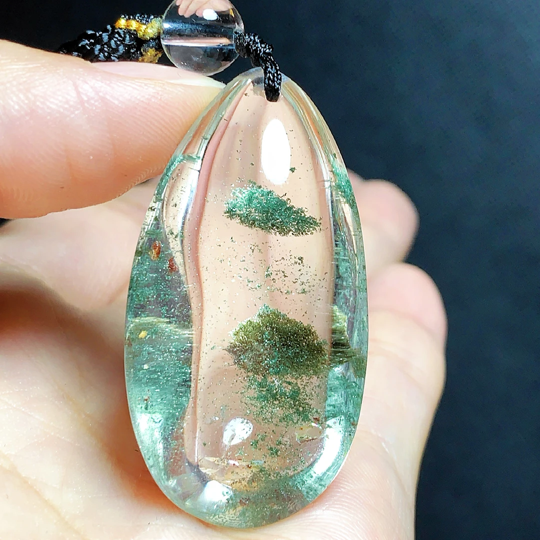 东海水晶天然绿幽灵水晶吊坠毛衣链平安通透水滴项坠男女款聚宝盆