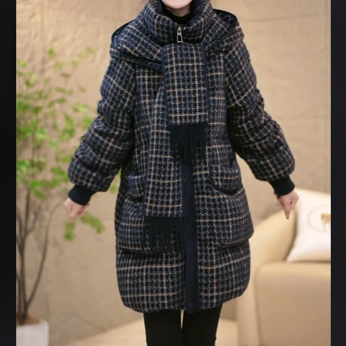 2025冬季新款时尚爆款洋气白鸭绒外套百搭气质女保暖显瘦格子