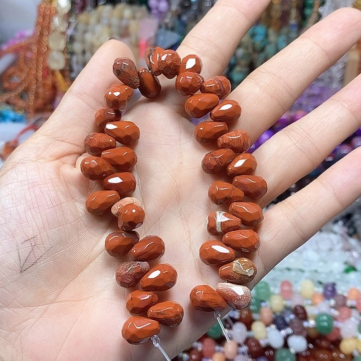 未镶嵌玛瑙/玉髓珠宝半成品天然红石切面水滴卡12*8mm