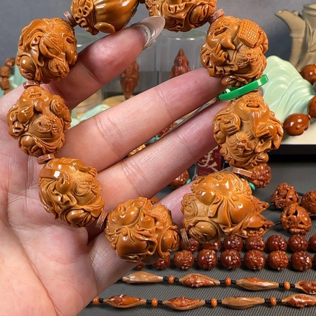 橄榄核手串/手链宽2.3梅林核立雕龙财神