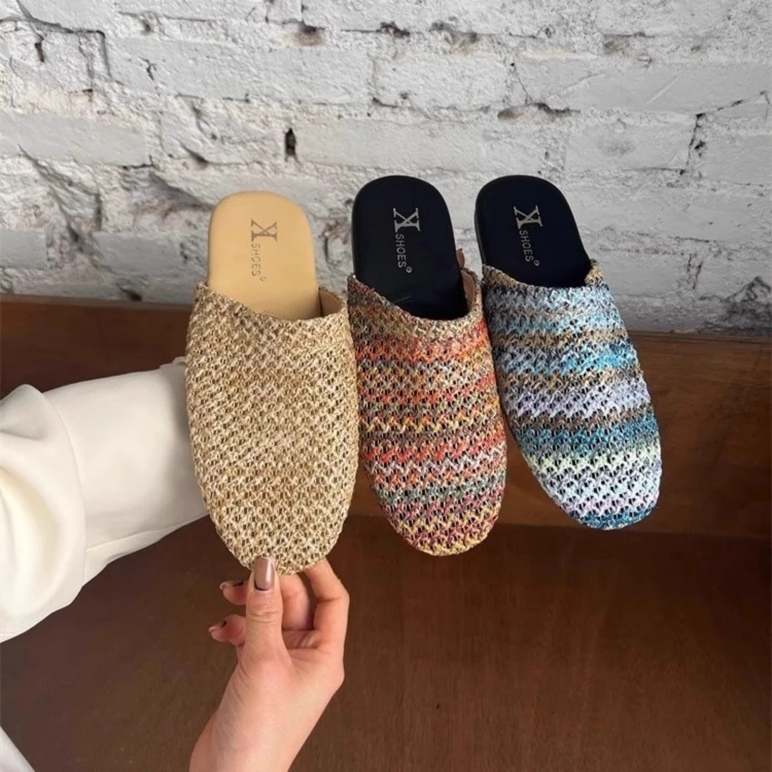 复古编织包头半拖鞋女2025夏季新款高颜值外穿轻便配裙子休闲凉鞋