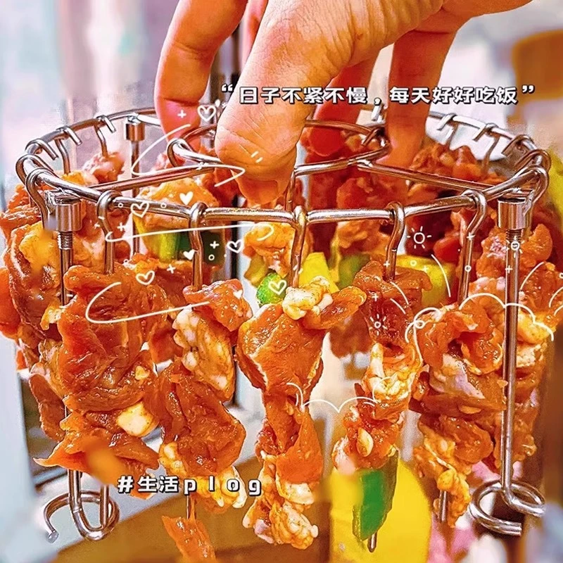 家用圆形空气炸锅烤箱专用烤肉架立式吊挂烤肉架厨房户外食品级