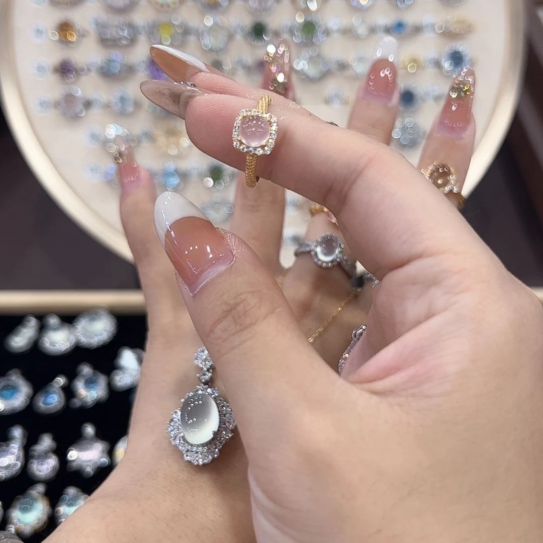 蛇纹石玉银S925镶嵌戒指星**