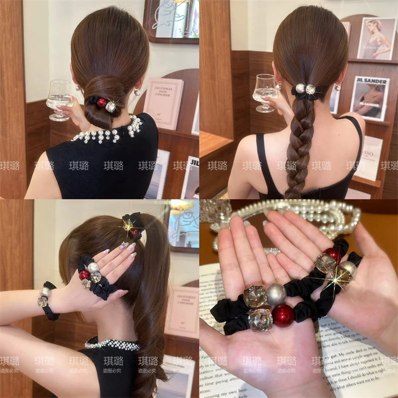 气质轻职风闪钻珠珠发圈女高弹力马尾头绳简约百搭丸子头发绳皮筋